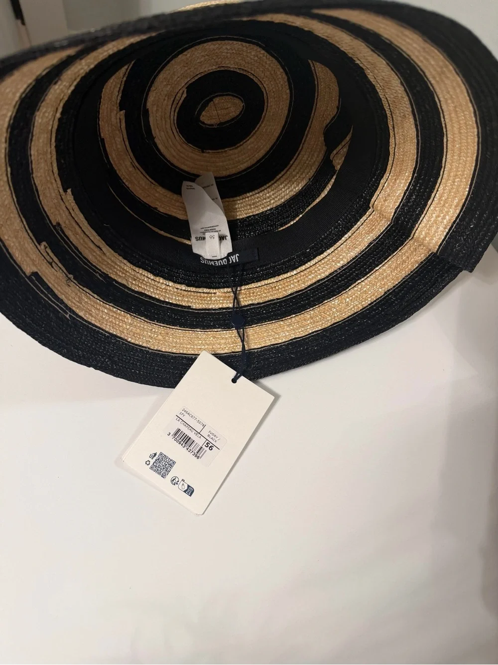 Jacquemus Black and Natural Striped Bucket Hat with Label